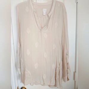 Chico's Size 3 (16) Cream Tunic w Lace embellishments